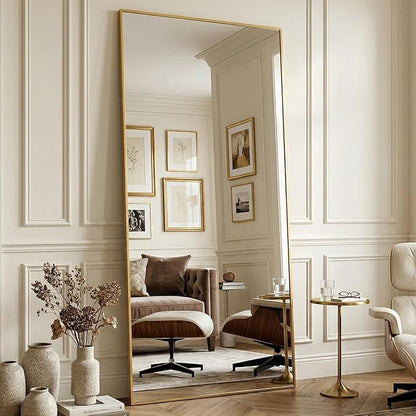 Antok 81''x41'' Full Length Mirror, Shatterproof HD Oversized Floor Mirror with Stand, Aluminum Alloy Frame Leaning Standing or Wall Mounted Mirror for Bedroom Living Room Entryway, Gold