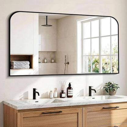 Bathroom Vanity Mirror for Wall, 55" x 30" Black Metal Framed Bathroom Mirror for Over Sink, Living Room, Bedroom, Entryway, Mantel, Fireplace Decor