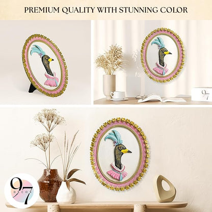 97 Decor Vintage Goose Decor For Home Kitchen - Pink Ovall Wall Art, Handcrafted Wall Sculptures For Living Room Decorations, Unique Walls Pediments For Girls Bedroom, Nursery