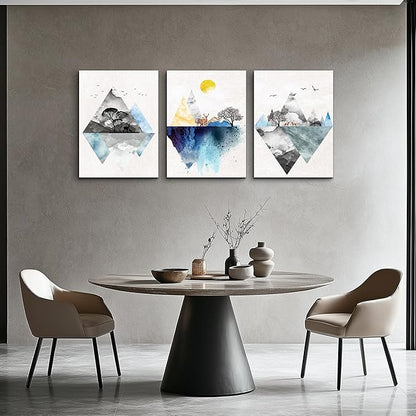 Wall Art for living room Canvas Prints Artwork bathroom Wall Decor Abstract Mountain geometric Picture Watercolor painting 3 Pieces Framed bedroom wall decorations Fashion Office Home decoration