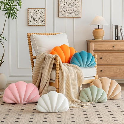 Shell Pillow, Shell Shaped Decorative Throw Pillows with Velet for Couch Bed, Cute Seashell Beachy Room Decor Aesthetic Throw Pillows for Bedroom Living Room(18x13 Inches, Sage Green)