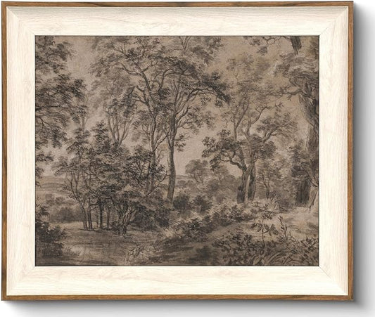 Framed Canvas Wall Art for Living Room Decor, Vintage Neutral Brown Woodland Landscape Painting Farmhouse Canvas Prints Artwork, Antique Wall Pictures Decor for Bedroom Gallery Office, Bathroom Wall Decor - 10x12Inch