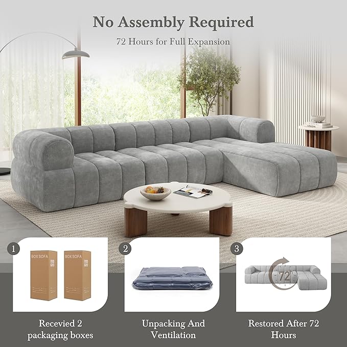 Christopher Knight Home Mania 122" Modular L-Shape Sofa Couch with Chaise Lounge, Modern Sectional Sofa Set for Living Room, Boucle Fabric Upholstered Cloud Couch with Deep Seat, Gray