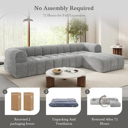 Christopher Knight Home Mania 122" Modular L-Shape Sofa Couch with Chaise Lounge, Modern Sectional Sofa Set for Living Room, Boucle Fabric Upholstered Cloud Couch with Deep Seat, Gray