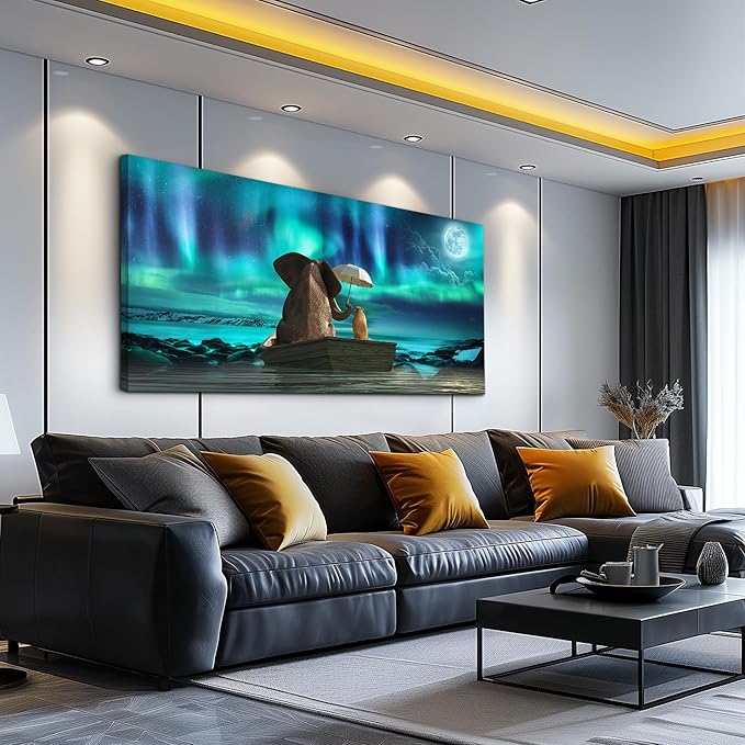 Canvas Wall Art For Living Room Large Size Fashion Wall Decorations For Bedroom Modern Office Wall Decor Painting Aurora Scenery Elephant Pictures Artwork Room Canvas Art Prints Bathroom Home Decor
