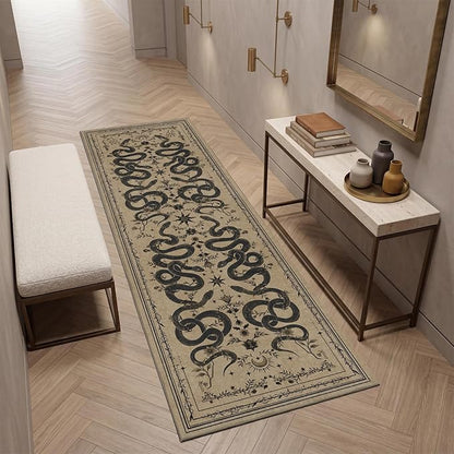 Garvee Snake Gothic Washable Kitchen Runner Rug 2x6 Dark Whimsical Unique Soft Thin Indoor Floor Mat for Bathroom Hallway Entryway Bedroom Indoor Decor Low Pile Non-Slip TPE Backing Taupe
