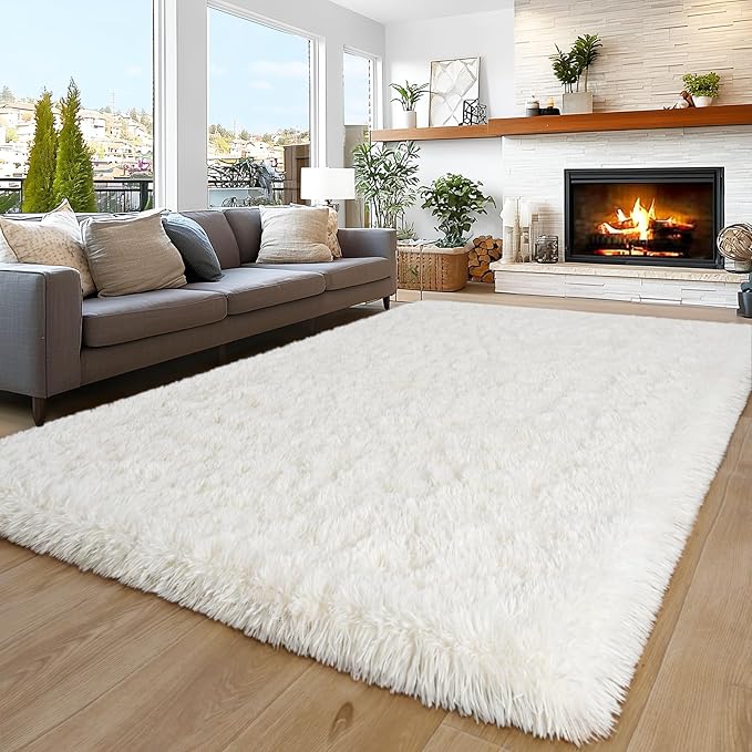 Area Rugs 9x12 Living Room, Ultra Soft Shaggy Fluffy Rug for Bedroom, Upgrade Non-Slip Fuzzy High Pile Plush Large Rugs for Nursery Boys Girls Kids Room Modern Indoor Home Decor, Cream White