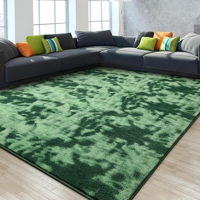Gifeas Large Ultra Soft Modern Area Rugs for Living Room Bedroom, 7x10 Feet Tie-Dyed Green Thickened Memory Foam Indoor Carpets, Non-Slip Comfy Rug for Boys Girls Nursery Room Home Decor