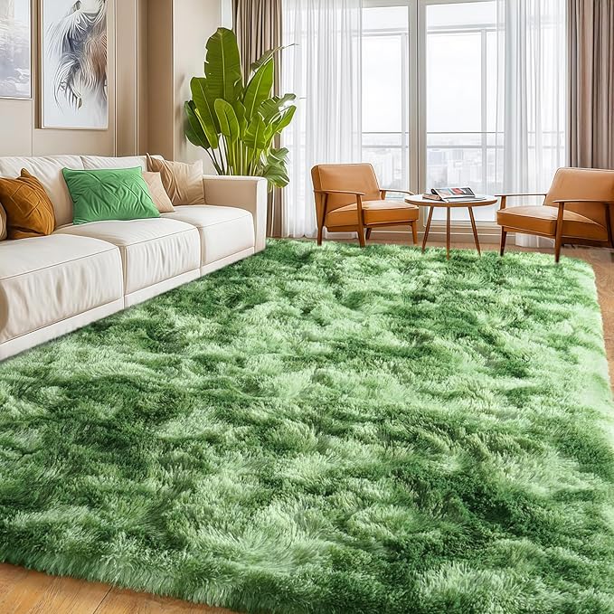 Fluffy Rugs for Living Room, Soft Shaggy Carpets for Living Room, Upgrade Anti-Slip Fuzzy Rugs for Kids' Room, Perfect Decor for Modern Home Tie Dye Green 9x12Feet