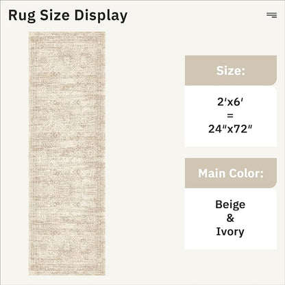 Soalmost Runner Rug 2'x6' Washable Non-Slip Runner Rugs for Kitchen Bathroom Laundry Room Beige Vintage Floor Carpet Runners for Hallway Entryway