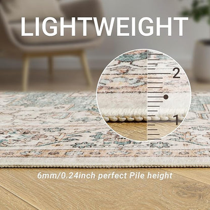 9x12 Area Rugs for Living Room, Machine Washable Non Slip Vintage Rug, Non-Slip Stain Resistant, Large Soft Home Decor Rug for Bedroom Dining Room (Green/Beige 9'x12')