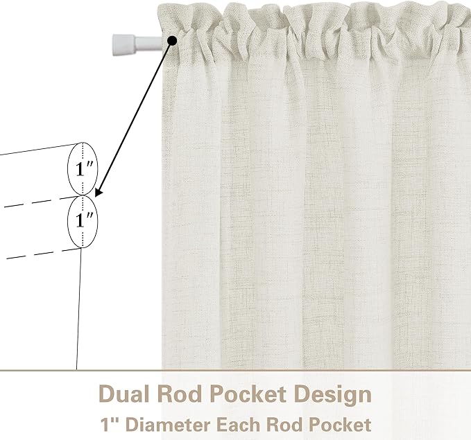 Decorative Door Curtains Light Filtering Drapes Rod Pocket Semi Transparent Natural French Farmhouse 2 Panels Linen Curtains Privacy Added W35 x L72 for Glass Sliding Door