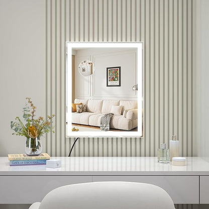ANYHI Makeup Mirror with Lights, 24"x20.5" Lighted Vanity Mirror with 10X Magnifying, 3 Color Modes, Dimmable, Smart Touch Control, Memory Function, USB Charging Port, Tabletop/Wall Mount, White