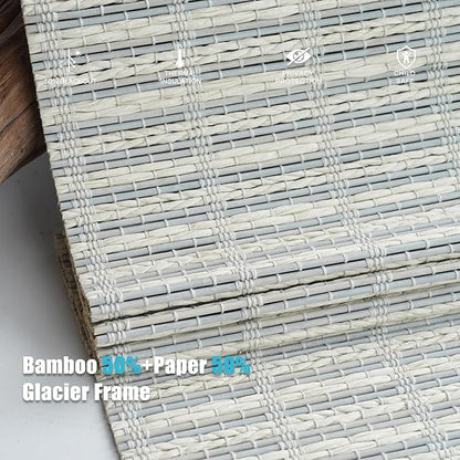 Motorized Bamboo Roman Shades, Motorized Blinds with Remote Compatible with Homekit, Alexa GoogleHome, Smart Wood Woven Shades for Indoor Windows, Customize, Glacier Frame