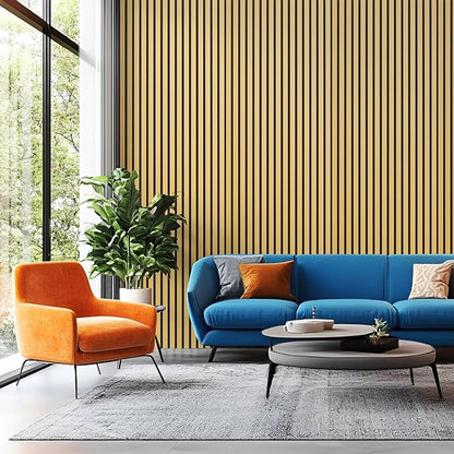 Art3d 6-Piece Wood Slat Acoustic Panels for Stylish Decor and Noise Reduction, 3D Textured Panel for Ceiling and Wall, Bamboo-Hued