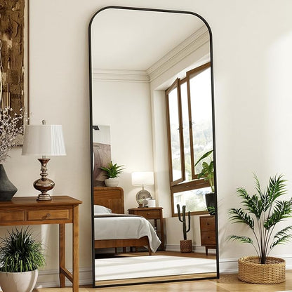 XRAMFY 77x38 Inch Floor Length Mirror with Stand, Full Length Standing Mirror for Bedroom, Full Body Tall Mirrors with Modern Aluminum Alloy Frame in Black, Home Decor