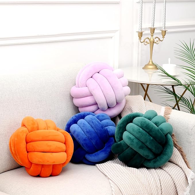 Petrella Knot Pillows Ball Round Throw Pillows Home Decor Cushion Decorative Aesthetic Throw Pillows，Orange 11inch