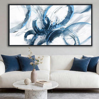 AJAZIKO Blue Wall Art Abstract Wall Decor Pictures for Living Room Wall Decoration Print Pictures Canvas Framed Artwork Paintings for Office Above Bed Wall Decor 20×40IN