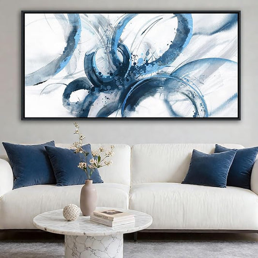AJAZIKO Blue Wall Art Abstract Wall Decor Pictures for Living Room Wall Decoration Print Pictures Canvas Framed Artwork Paintings for Office Above Bed Wall Decor 20×40IN