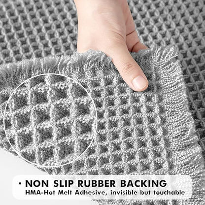 MIULEE Set of 2 Waffle Bathroom Runner Rugs, Boho Bath Rugs Non Slip Washable, Super Absorbent Runner Bath Mats, Rubber Backed, Ideal for Hallway Laundry Room, Light Grey, 2'x6'(24x72 Inch)