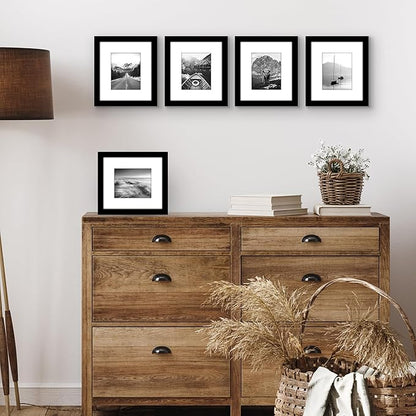 Americanflat 7x8 Picture Frame with Polished Plexiglass - Set of 5 - Use as 4x5 Frame with Mat or Display 7x8 Photo Without Mat - Galleria Collection - Picture Frames for Tabletop and Wall - Black