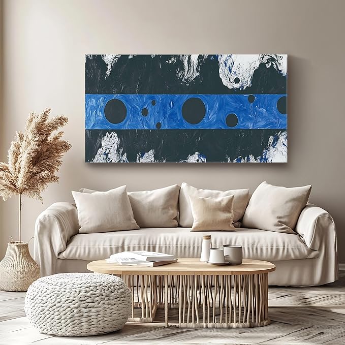 Iallbin Abstract Canvas Wall Art, Large Wall Art for Living Room, for Wall Modern Paintings Wall Decor Living Room (Abstract, Black and Blue, 58L x 29W)