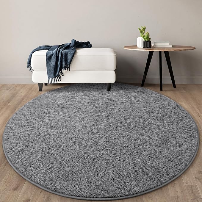 Gifeas Ultra Soft Round Area Rugs for Living Room Bedroom, 4x4 Feet Grey Thickened Memory Foam Modern Indoor Circle Carpets, Non-Slip Comfy Circular Rug for Boys Girls Nursery Room Home Decor