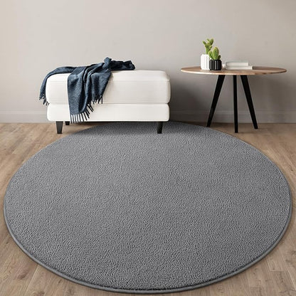 Gifeas Ultra Soft Round Area Rugs for Living Room Bedroom, 4x4 Feet Grey Thickened Memory Foam Modern Indoor Circle Carpets, Non-Slip Comfy Circular Rug for Boys Girls Nursery Room Home Decor