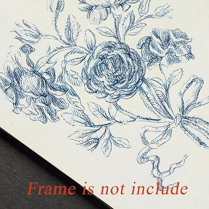 uniro Vintage Blue Rose Bouquet Sketch Wall Art Print, Neutral Flower Wall Painting, Retro Botanical Floral Posters for Room Aesthetic for Bedroom Living Room Bathroom Wall Decor(8" x 10"-UNFRAMED)