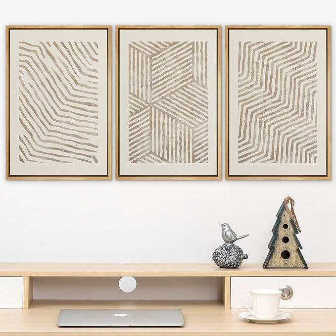 SIGNLEADER Framed Canvas Print Wall Art Set 3D Geometric Pattern Wave Collage Abstract Shapes Illustrations Modern Art Decorative Contemporary for Living Room, Bedroom, Office - 24"x36"x3 NATURAL