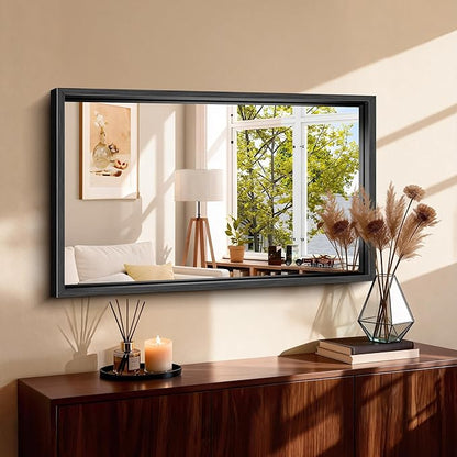 CIRCUMI 24"x40" Brushed Black Mirror with Chunky Box Metal Frame, Bathroom Mirror for Vanity Remodel & New Home, Living Room, Entryway, Rectangular Wall Mirror, Tempered Glass, Vertical or Horizontal