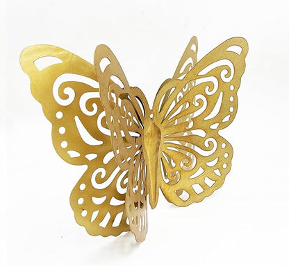 Remenna Gold Finish Metal Butterflies Wall Art Set of 3 Metal Wall Decor Butterfly Hanging Decor for Bedroom Bathroom Living Room Garden Kitchen