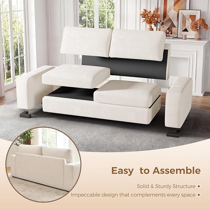 ELUCHANG 85" Modern Sofa Couches for Living Room, 3 Seater Sofa, Natural Linen Deep Seat Sofa with Upholstered Cushion&Detachable Cover, Comfy Sofa Couch for Small Space, Apartment (Beige,2PCS)