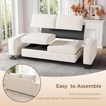 ELUCHANG 85" Modern Sofa Couches for Living Room, 3 Seater Sofa, Natural Linen Deep Seat Sofa with Upholstered Cushion&Detachable Cover, Comfy Sofa Couch for Small Space, Apartment (Beige,2PCS)