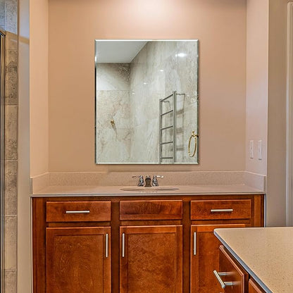 Frameless Bathroom Mirror for Wall, Rectangle Beveled Edge Mirror for Over Sink, Tempered Glass, Shatterproof, Hangs Horizontally or Vertically for Living Room, Entryway, Restroom, 36" x 30"