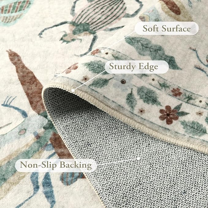 Lahome Insect Entryway Rug, 2X3 Soft Washable Kitchen Rug Non-Slip, Ultra-Thin Door Mat Indoor Entrance Stain Resistant Small Throw Carpet for Bathroom Bedroom Vionnet(2x3ft,Beige)