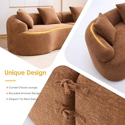 KEIKI Curved Chenille Modular Sectional Couches with Pillows, 4 Seater Oversized Upholstered Luxury Plush Cloud Sofa for Living Room Apartment, Caramel
