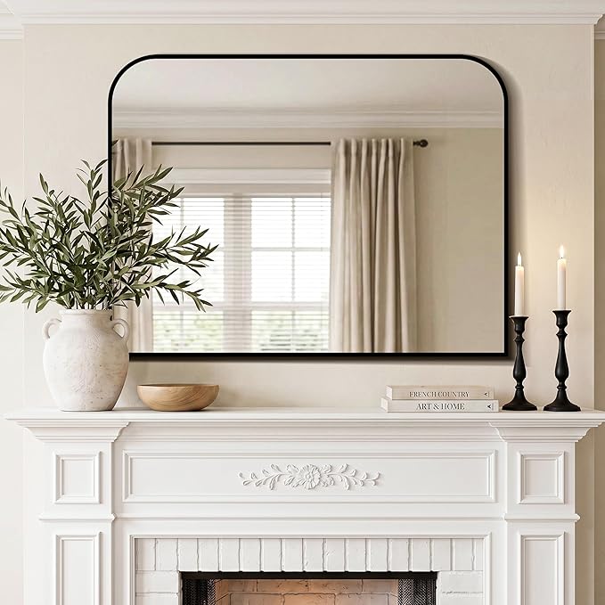 Bathroom Vanity Mirror for Wall, 40" x 30" Black Metal Framed Bathroom Mirror for Mantel, Living Room, Bedroom, Entryway, Fireplace Decor