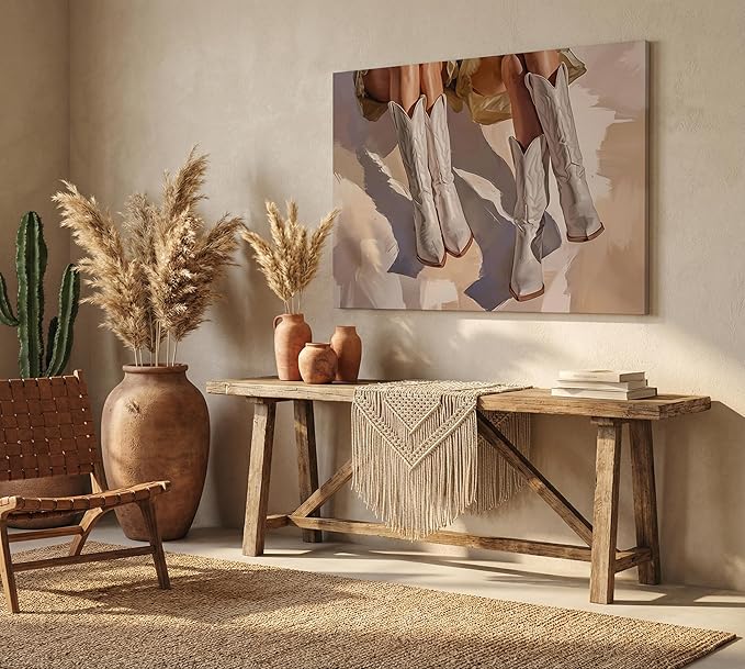 Trendy Girly Cowgirl Boots Canvas Wall Art Coastal Cowgirl Preppy Room Wall Decor Picture Girly Western Cowgirl Boots Poster Print Painting for Living Room Bedroom Teen Girls Apartment Decoration