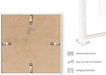 HAUS AND HUES White Oak Wood 10x10 Picture Frames - Set of 4, Square Frames with Mat, Contemporary White Frames for Gallery Wall Display (10x10 in, White, Set of 4)