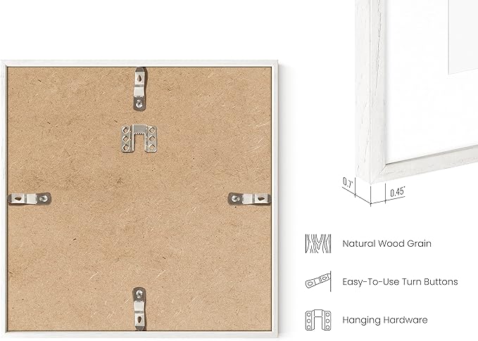 HAUS AND HUES White Oak Wood 10x10 Picture Frames - Set of 3, Square Frames with Mat, Minimalist White Frames for Posters and Photos (10x10 in, White, Set of 3)