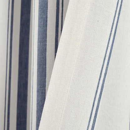 Lush Decor Farmhouse Stripe Yarn Dyed Eco-Friendly Recycled Cotton Window Curtain Panel Pair, 42" W x 63" L, Navy - Classic Modern Rustic Charm - Eco Friendly Cotton Fabric