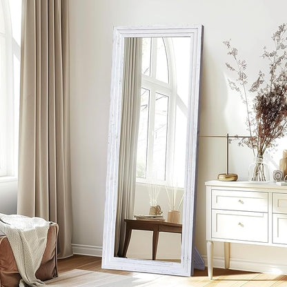 65"x22" Full Length Mirror Solid Wood Frame Floor Mirror with Stand for Living Room, Bedroom Hanging Standing or Leaning, White
