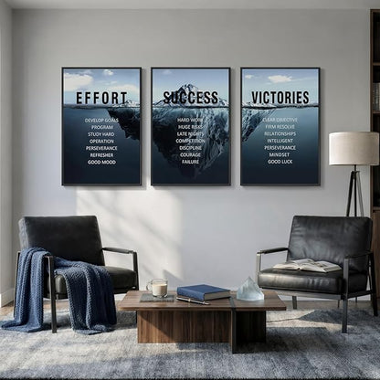 Large Framed Inspirational Wall Art for Office Decor, 3 Piece Modern Navy Blue Motivational Canvas Prints Artwork for Walls, Positive Quotes Pictures for Gym Home Office Library Wall Decor, 24x36 In