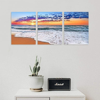 TutuBeer 3 Panels Beach Decor for Home Beach Art Colorful Ocean Kitchen Decor Sunrise Sea Wall Decor for Home Sea Wall Art Ocean Room Decor Wall Decor 16" x 32" x 3 Pieces