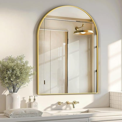 Arched Bathroom Mirror for Wall, 38" x 26" Gold Metal Frame Vanity Mirror, HD Glass Over Sink for Bathroom, Entryway, Bedroom