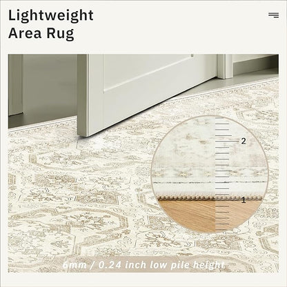 Soalmost 2x3 Washable Rugs for Kitchen, Floor, Entryway, Powder Room Small Area Rug Non-Slip Vintage Low Pile Throw Door Mat Beige/Brown
