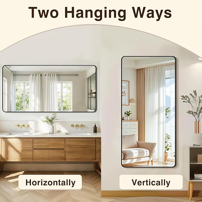 Bathroom Vanity Mirror for Wall, 60"x30" Wall Mounted Bathroom Mirror for Over Sink with Sturdy Metal Frame, Vertical or Horizontal, Living Room, Bedroom, Entryway(Black)