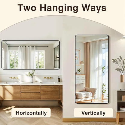 Bathroom Vanity Mirror for Wall, 60"x30" Wall Mounted Bathroom Mirror for Over Sink with Sturdy Metal Frame, Vertical or Horizontal, Living Room, Bedroom, Entryway(Black)
