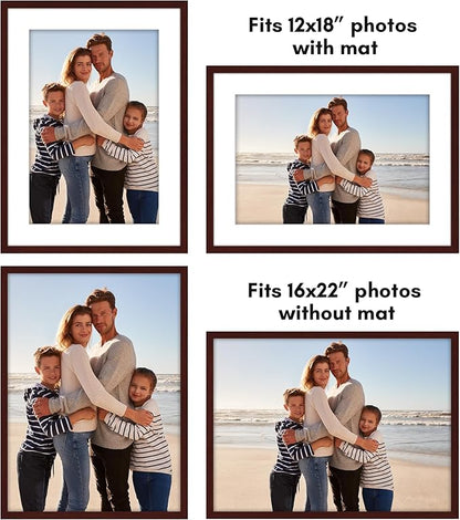 Americanflat 16x22 Picture Frame with Polished Plexiglass - Set of 5 - Use as 12x18 Frame with Mat or Display 16x22 Photo Without Mat - Galleria Collection - Picture Frames for Wall Display - Mahogany